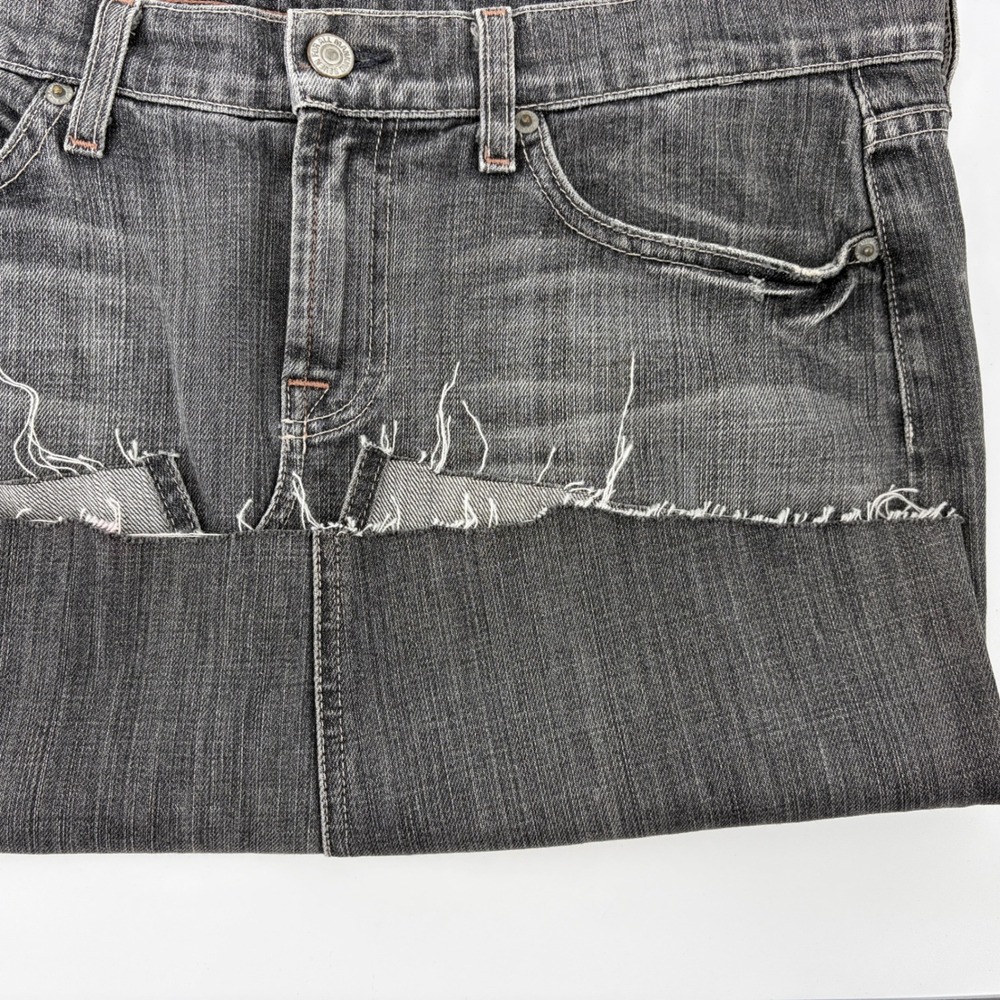 7 For All Mankind Skirt 32 Roxy Distressed Denim Mini Black Raw Hem Y2K 16" - Picture 7 of 7